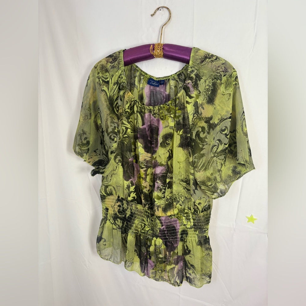 Sage+Violet‎ Floral Semi Sheer Cottagecore Whimsigoth Fairy Blouse Women Size L